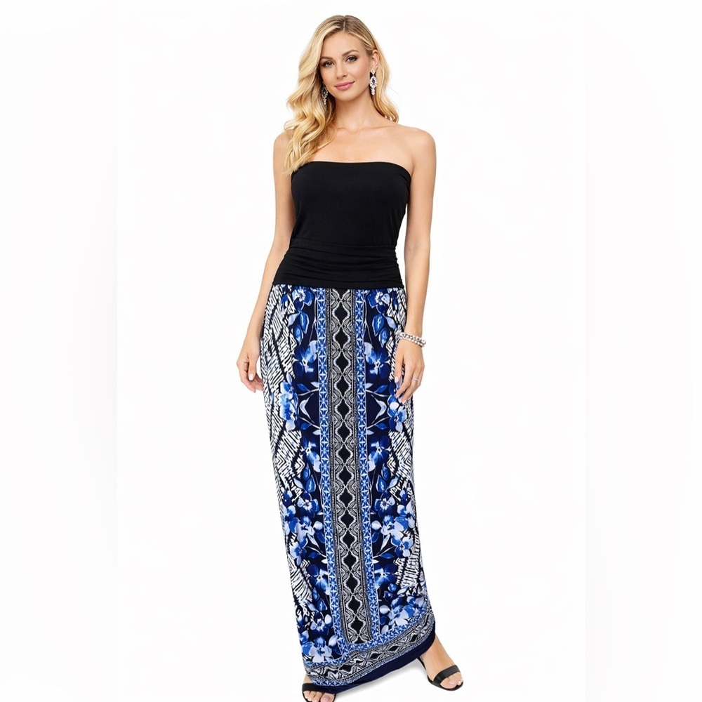 APT. 9 Women’s Blue/black/white Maxi Skirt Size Large Floral Print
